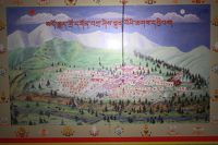 Tangka showing layout and environs of Drotsang Monastery in Drotsang County, Qinghai Province, PRC